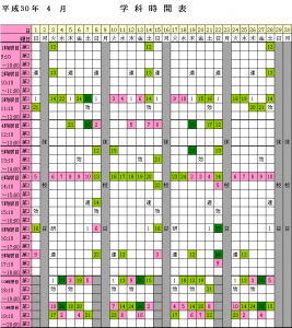 2018年4月学科時間表