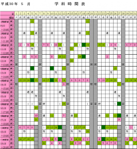 2018年5月学科時間表