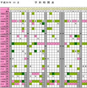 201810学科時間表