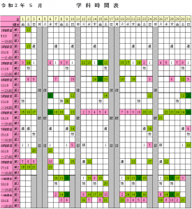 2020年5月学科時間表