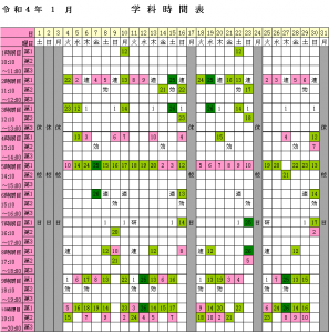 2022年1月学科時間表
