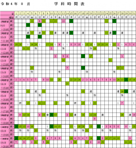 2022年8月学科時間表